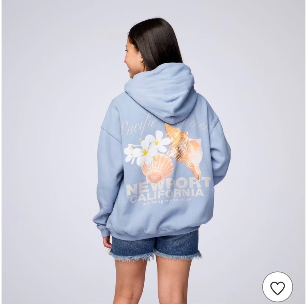 PacSun Kids XL 14/16 Newport California Seashell Oversized Hoodie Light Blue - Picture 2 of 9